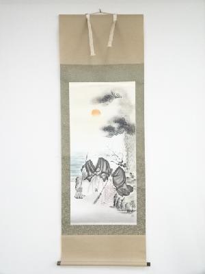 良渓筆　高砂　肉筆絹本掛軸（共箱）